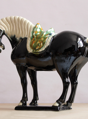 陶瓷马摆件洛阳唐三彩大马亮釉马静立勾头马家居办公室装饰工艺品