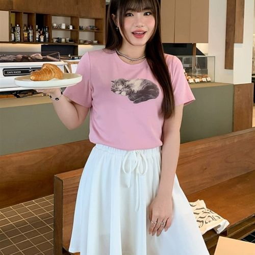 加码学院风百褶裙2024夏季新加码女装100公斤拉绳a线蓬松裙 - 图1