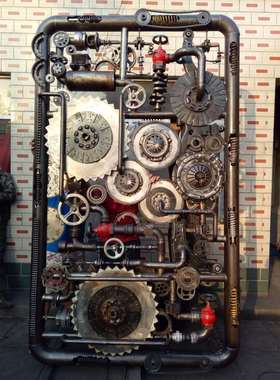 复古工业风创意机械怀旧铁艺餐厅纯手工摆件隔断落地装饰做旧软装