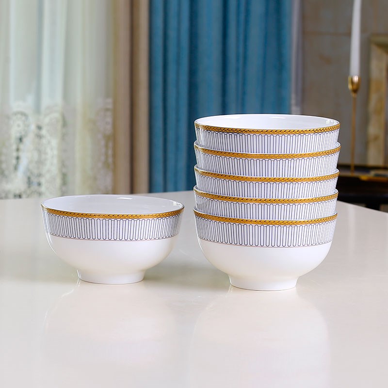 欧式高档骨瓷餐具碗碟套装家用陶瓷高脚米饭碗10个组合面碗大汤碗 - 图1