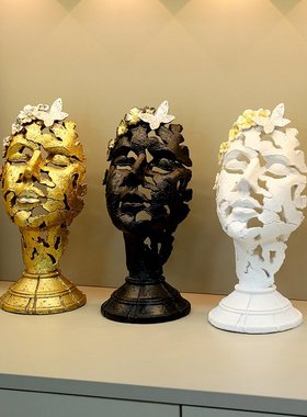 欧式镂空人脸雕塑摆件家居客厅酒柜桌面装饰品拍摄道具树脂工艺品