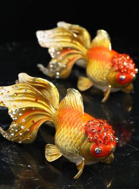 创意轻奢鸿运当头珐琅彩金鱼装饰摆件客厅玄关软装饰品送人礼品