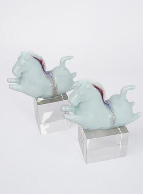 新中式陶瓷马摆件样板房书房书柜博古架家居壁柜办公室桌面装饰品