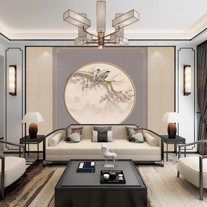 新中式浮雕花鸟电视背景墙布客厅沙发招财麋鹿壁画卧室影视墙壁布,淘宝优惠券,粉丝福利购,淘宝优惠卷
