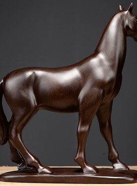 黑檀木雕马摆件马到成功家居装饰品客厅办公室开业礼品古摆件