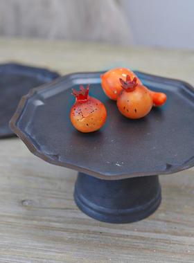 复古花边做旧铁艺托盘摆花ins风高脚托盘果盘家居客厅装饰怀旧品