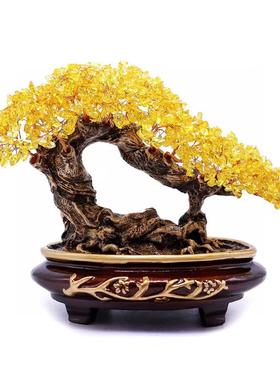 天然黄水晶招财树摇钱树玄关酒柜办公室工艺品装饰发财摆件