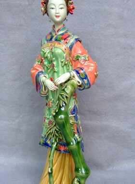 陶瓷工艺石湾公仔公司家居新中式仕女饰柜客厅摆件梅兰竹菊手工