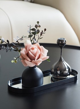 轻奢香薰花束收纳托盘组合家用茶几玄关奶油中古风摆件牙签棉签盒