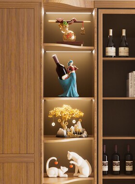 新中式软装高级感摆件红酒架中古风乔迁新居客厅书房展示柜装饰品