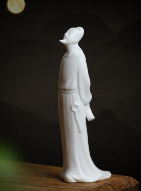 禅意诗仙李白陶瓷历史人物摆件创意中式玄关博古架茶室软装工艺品