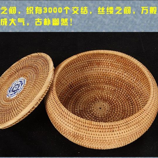 Handmade rattan storage box, candy box, dried fruit box, snack box, storage box, jewelry box, drum-shaped round tea can