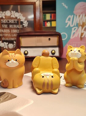 疗愈猫咪桌面摆件 手机支架笔筒眼镜架 可爱学习桌面氛围布置装饰