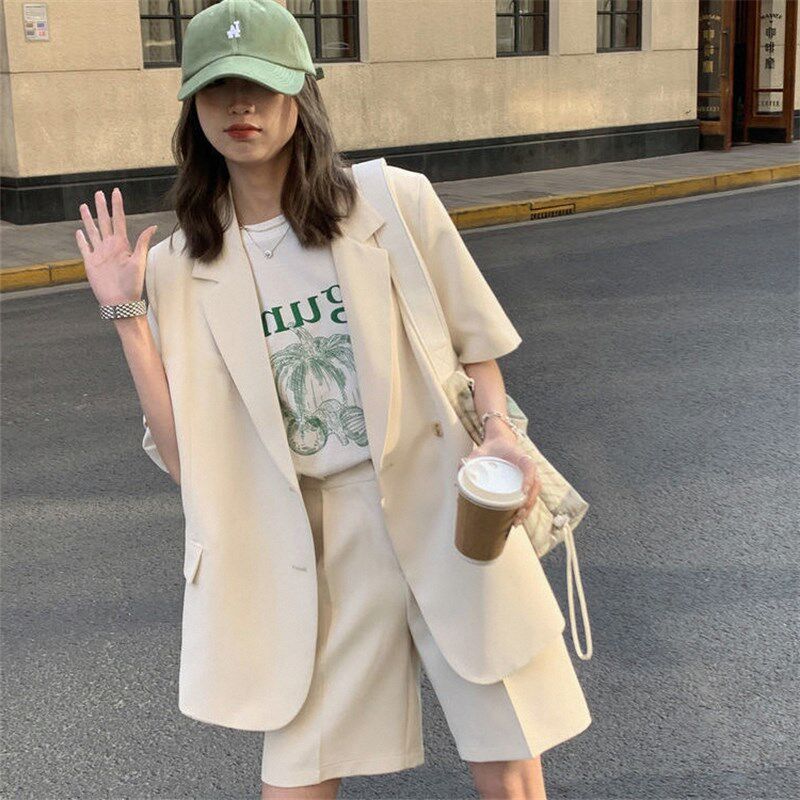 单件/套装 2024春夏季薄款休闲宽松短袖西装外套女西装短裤两件女,淘宝优惠券,粉丝福利购,淘宝优惠卷