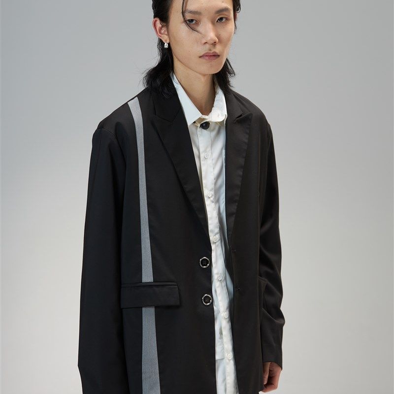 THOS 23SS 金属装饰解构拼接休闲西装小众高级感春夏宽松薄外套男,淘宝优惠券,粉丝福利购,淘宝优惠卷