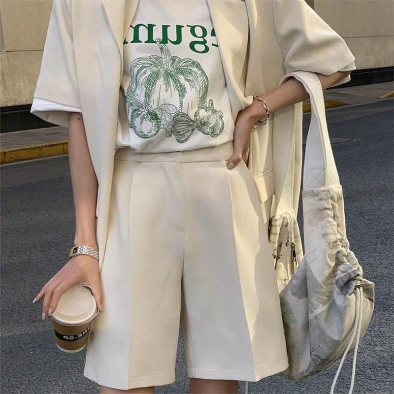 单件/套装 2024春夏季薄款休闲宽松短袖西装外套女西装短裤两件女,淘宝优惠券,粉丝福利购,淘宝优惠卷