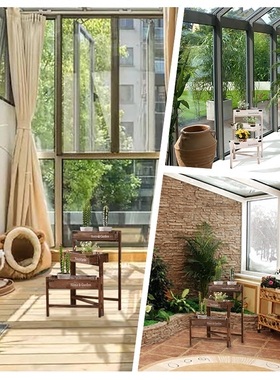 田园乡村阶梯木质收纳装饰折叠花架咖啡厅服装店铺橱窗阳台植物