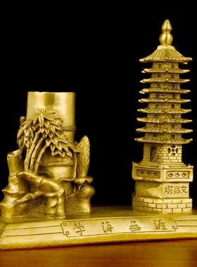 纯铜文昌塔笔筒摆件九层宝塔文昌办公室书房装饰品工艺品礼品铜塔