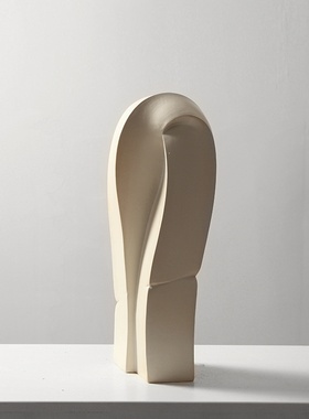 现代几何扭曲米黄陶瓷花器摆件软装艺术样板间客厅电视柜雕塑