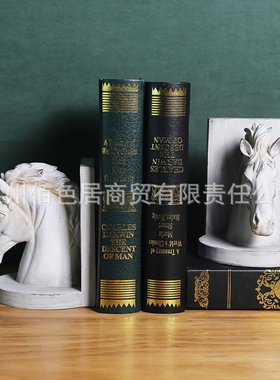 美式复古书档家居办公室书房摆件动物马头树脂书立样品房软装摆件