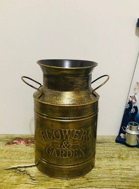 复古做旧铁皮桶花桶花器花瓶装饰摆件摆设道具欧式印 LOGE奶壶桶