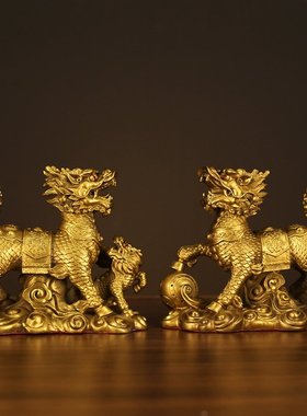 厂家 戏珠麒麟单人双人送子护宝麒麟一对摆件卧室客厅办公室