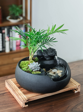 迷你创意流水家居生财招财小型摆件办公室桌面循环水结婚乔迁礼物