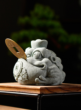 创意金蟾献瑞茶宠茶玩中式三足招财小金蟾鱼缸造景桌面装饰品