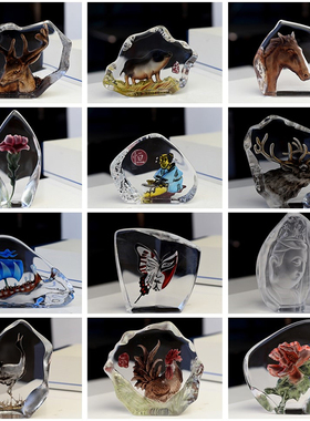 出口超水晶玻璃工艺品背雕纯手工书房镇纸琉璃装饰礼品