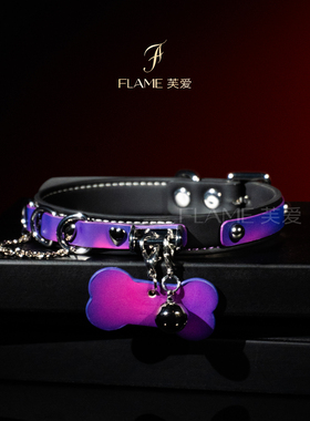 原创温感变色小骨头黑色真皮项圈女男可刻字choker颈环情侣