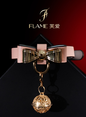 蝴蝶结项圈女皮质choker复古颈环puppy小狗链k8k9牵引绳