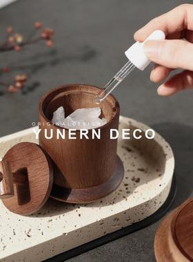 新中式民宿侘寂风原木无火香薰盒摆件书房入门玄关装饰实木扩香器