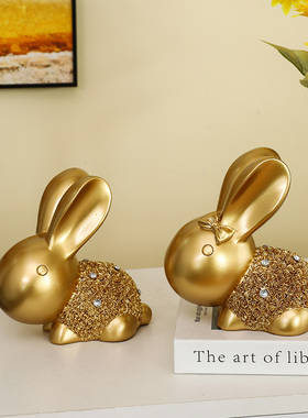 创意家居摆件桌面装饰品平安招财对兔酒柜电视柜本命年工艺礼品