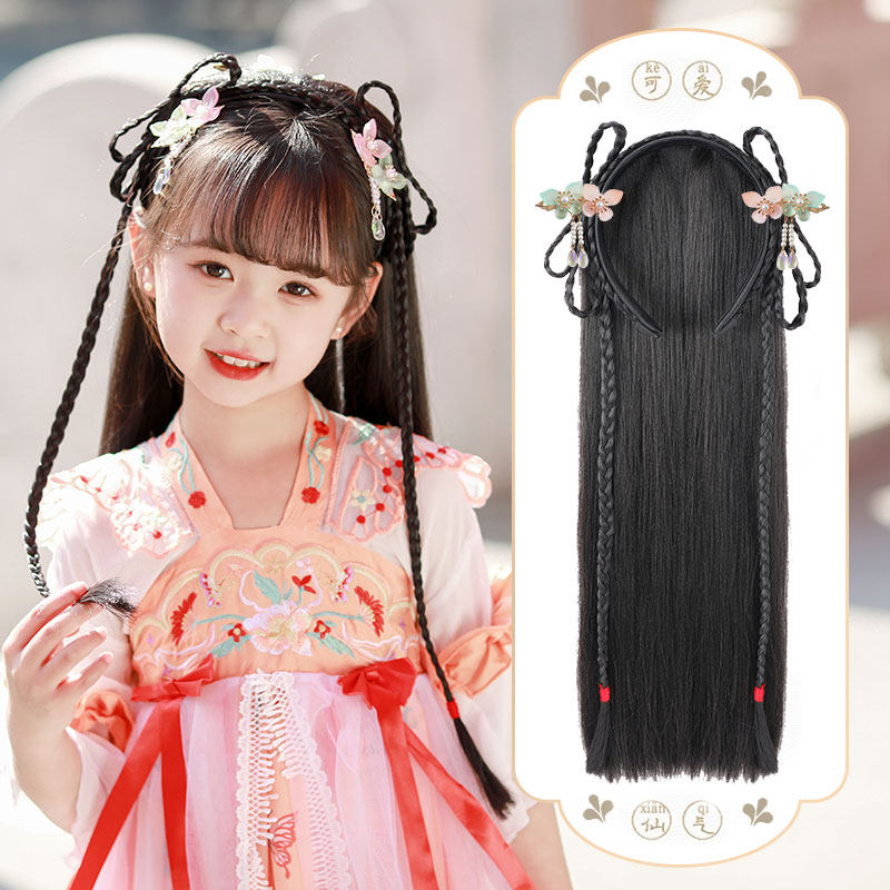儿童汉服头饰假发包古装一体式懒人发箍造型古风辫子演出假发,淘宝优惠券,粉丝福利购,淘宝优惠卷