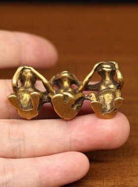 仿古古玩铜器小猴子不看不听不说三勿猴防小人创意迷你摆件笔搁架