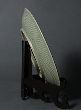 上林湖越窑青瓷 凤纹盘工艺品瓷盘摆件中式礼品 带支架 23cm秘色