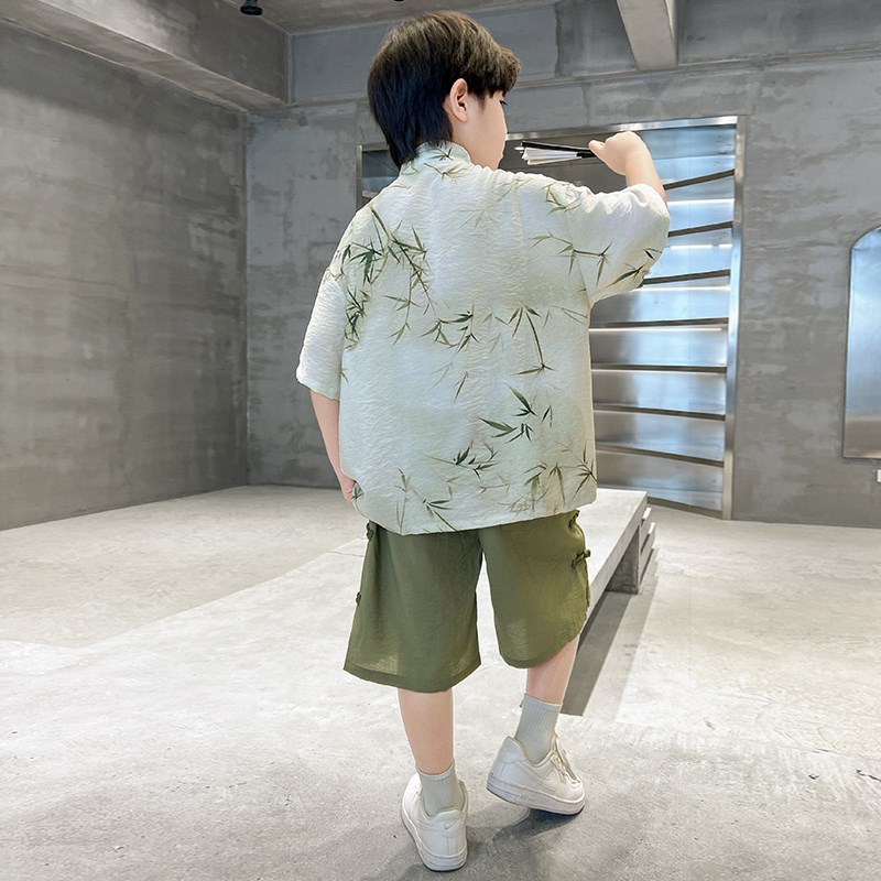 儿童装男童汉服夏装套装2024新款中大童唐装短袖夏季男孩中国风潮 - 图1