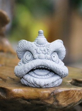 仿青石国潮风醒狮装饰摆件茶室茶桌茶宠舞狮头伴手礼摆设创意礼品