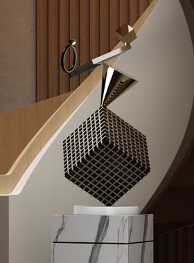 金属平衡方块立体雕塑摆件落地商场酒店售楼处装饰品创意电镀艺术