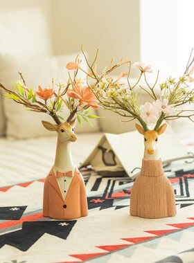 美式可爱鹿摆件一对创意家居饰品客厅房间电视柜装饰摆设结婚礼物