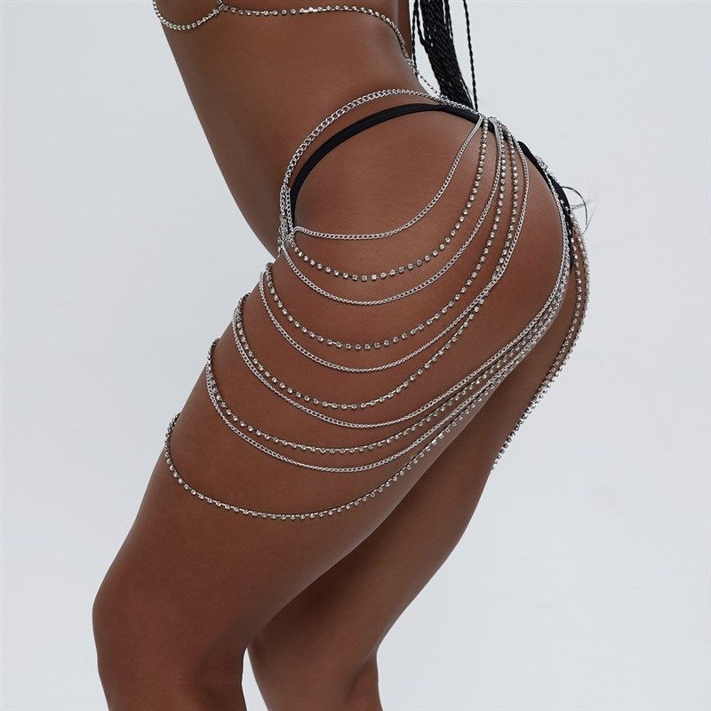 欧美饰品夏季百搭金属腰链多层高级感流苏水钻链半身裙性感身体链,淘宝优惠券,粉丝福利购,淘宝优惠卷