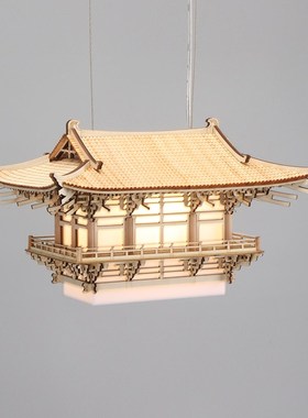 新中式吊灯设计师茶室售楼部酒店大堂吊灯徽派古建筑木艺房子灯具