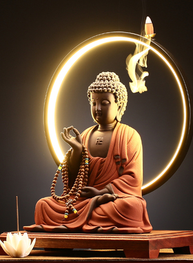 新中式如来佛像灯圈摆件陶瓷释迦摩尼客厅办公室创意玄关禅意装饰