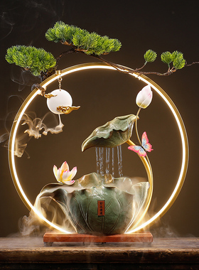 陶瓷循环流水生财加湿器客厅办公室桌面装饰招财摆件乔迁开业礼品