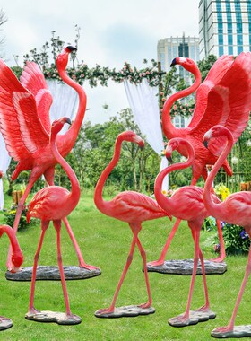 仿真火烈鸟装饰落地动物玻璃钢雕塑花园庭院水池园林景观小品