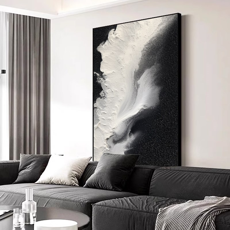 手绘油画黑白流韵立体肌理抽象艺术玄关挂画客厅背景墙落地装饰画 - 图2
