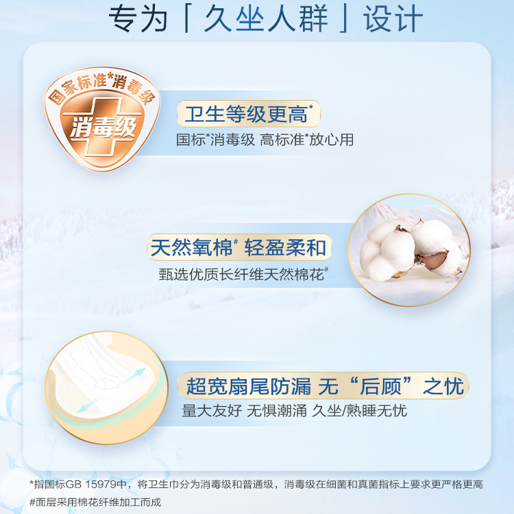 淘淘氧棉天山白纯棉卫生巾日用夜用265+355mm组合姨妈巾官方正品 - 图2