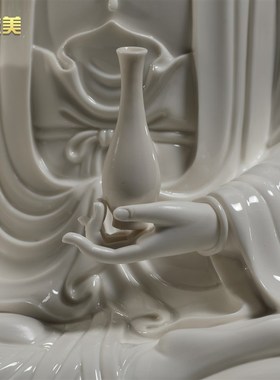 微美陶瓷12至19吋白瓷古莲观音佛像家用供奉摆件南海观世音菩萨像