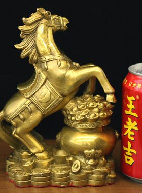 纯铜客厅玄关电视柜聚宝盆生肖马装饰摆件全铜马上有钱商务工艺品