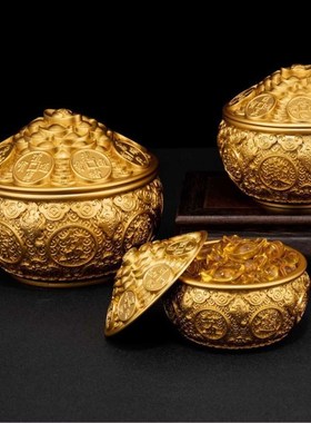 金蟾铜聚宝盆带盖百福缸摆件客厅米缸家用铜工艺品办公室开业礼品